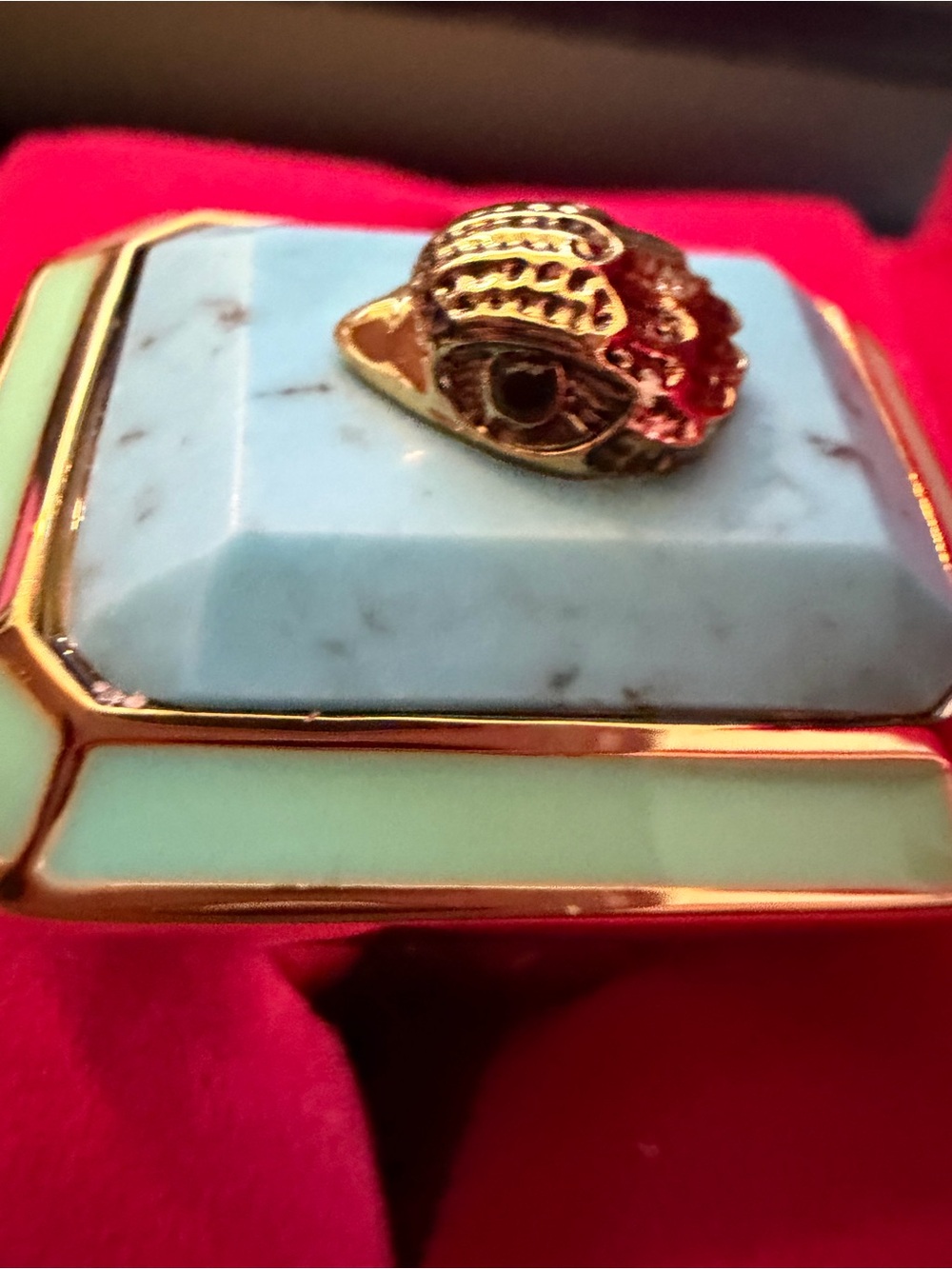 Kurt Geiger Gold-Tone Ring with Mint Enamel & Turquoise Stone - Picture 2 of 7